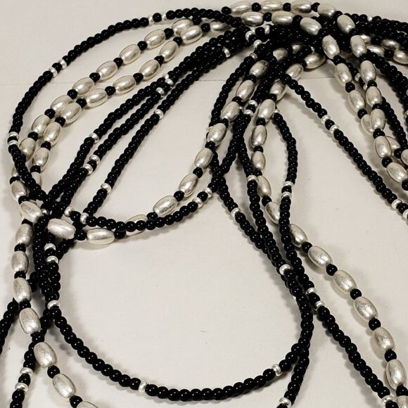 Women's Silver Tone, Various sizes of Black & silver Layered Beaded Necklace - Picture 5 of 8